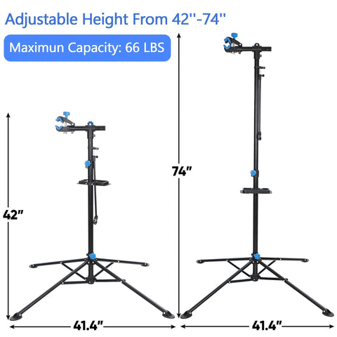Adjustable Bike Repair Stand For Home Use, Heavy Duty Bicycle Maintenance Stand Supports Up To 66 Lbs, Telescoping Height 42 To 74 Inches.
