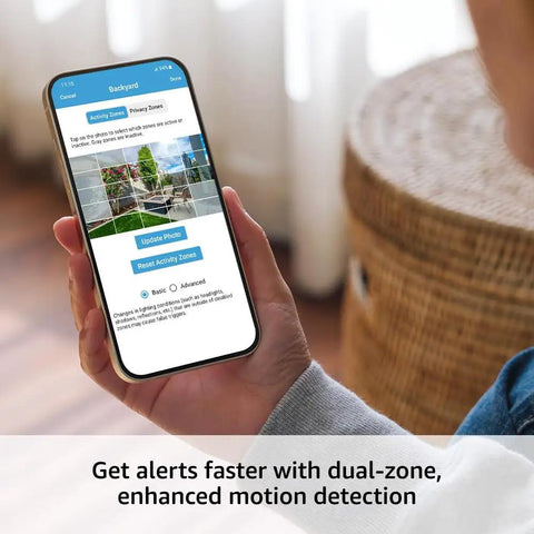 Smartphone showing control interface for Outdoor 4 Wireless Smart Security Camera System With 1080p HD Day And Night Vision Two Way Talk Two Year Battery Life Five Camera Bundle For Whole Home Surveillance And Easy Smartphone Control