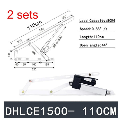 Built Different Dual Electric Linear Actuators With Built In Controller For Smooth Lifting And Adjustable Bed Kit Heavy Hitter 150 Kilogram Load Capacity 110 Centimeters Reach Zero To Forty Five Degree Tilt Range specifications including dimensions and load capacity.