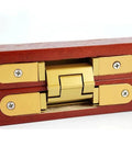Top Shelf Premium Hidden Door Hinges 140Mm Dimensional Adjustable Invisible Cabinet Hardware Pack Of Two Matte Gold Finish view on wooden door.
