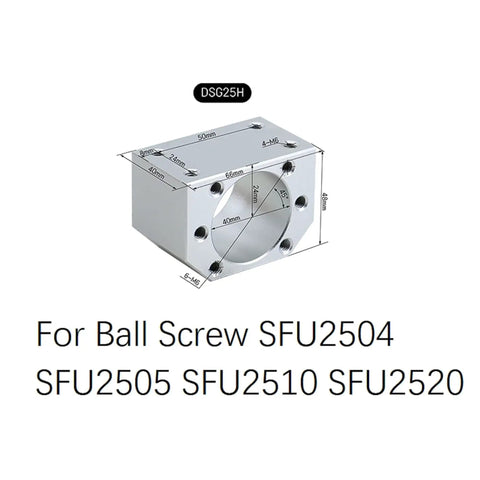 DSG25H housing for SFU2504 C7 Grade CNC Ball Screw Kit with dimensions for heavy duty builds and precise linear motion.