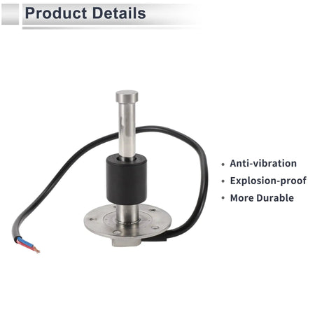 Top Shelf Marine Fuel Sender And Gauge Kit Featuring A Heavy Duty 100Mm Metal Housing 240 To 33 Ohm Range Plug And Play Easy Mount Kit For Watercraft Tanks close-up of fuel sender unit with metal housing and wiring details.