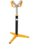 Rock Solid Adjustable V Pipe Roller Stand With Ultra Wide 29 To 48 Inch Height Range delivers zero sag support for smooth lumber processing.