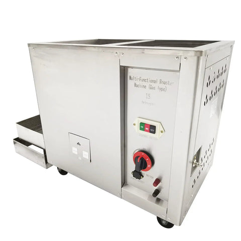Heavy Duty Full Automatic Gas Coffee Roaster With Big 16.5 Lb Batch Rock Solid Food Grade Stainless Build and control panel.