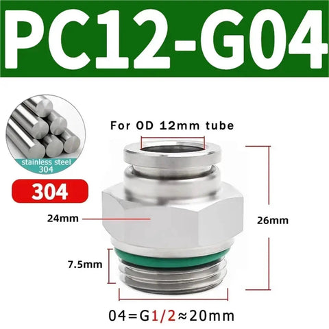 Pro Grade 50 Pcs Pneumatic Hose Fittings Set In 304 Stainless Steel Quick Release PC Air Tube Connectors M5 dimensions view