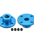 8mm Inner Diameter Rigid Flange Shaft Coupling For Motors, 16mm Outer Diameter, DIY Parts, shown with 2 M4 screws, blue aluminum