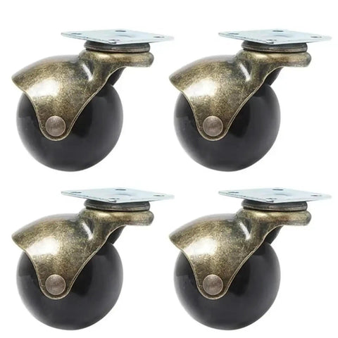 Slick Heavy Duty 2 Inch Swivel Ball Casters In Antique Copper And Brass Finishes for vintage furniture, set of four black rollers.