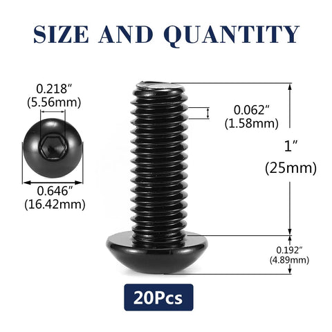 Built Like A Tank Button Head Socket Cap Bolts, 3/8-16 X 1, 20 Pcs Heavy Duty 304 18-8 Stainless Steel shown with size dimensions.