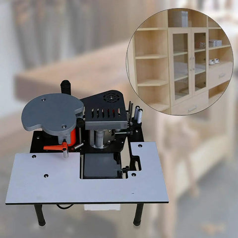 Portable Edge Bander For DIY Woodworking On The Go With Double Sided Glue And PVC Edge Banding Capabilities on work table.