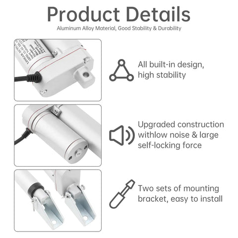 Beefy 12V Linear Actuator With 50 To 400mm Adjustable Stroke, 14mm Per Second, 1000N Lift, IP54 Waterproof shown with mounting bracket