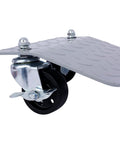 Close-up of Four Piece Heavy Duty Car Wheel Dollies Rock Solid Steel Vehicle Movers with diamond grip and wheel design