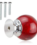 Red Crystal Glass Cabinet Knobs 12 Piece Set Featuring Round Bubble Drawer Pulls For Dressers And Cupboards with three screws included.