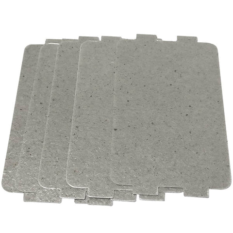 Five Pack Waveguide Covers For Microwave Ovens Mica Sheet Replacement Part Universal Microwave Repair Shield Helps Protect Magnetron From Splashes Ideal For Home Kitchen Office And Restaurant Use Two And A Quarter Inch By Four And Five Eighths Inch. Front view of five mica sheets.