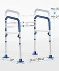 Rock-solid Aluminum Toilet Safety Frame And Adjustable Rail For Seniors Extends From 24 To 30 Inches adjustable height with sturdy support.
