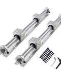 SBR16 Linear Rail Guide 300MM Slide Rail Kit With Four SBR16UU Bearing Blocks And Four 16MM Mounting Rings For DIY CNC Projects And XYZ Axis Actuators Built Shop Ready For Heavy Grinds And Buttery Smooth Motion, featuring aluminum rails and four bearing blocks.