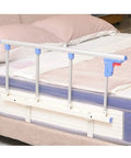 Foldable Bed Rail For Elderly And Disabled One Click Folding Safety Guard With Stainless Steel Grip No Drill Install Blue 95x40cm Bedside Assist Handle And Railing attached to a bed