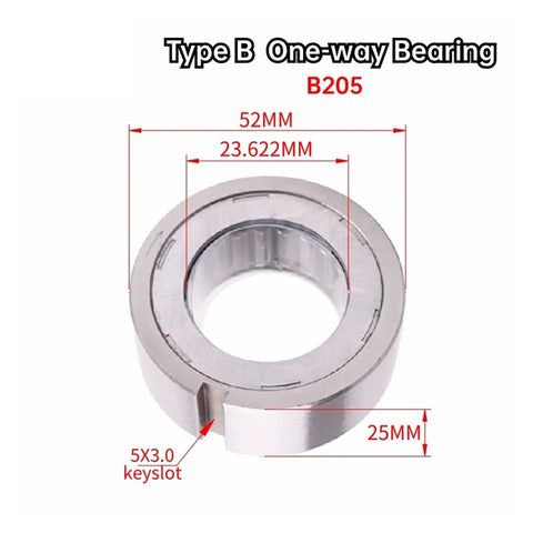 Top Notch Heavy Duty Cam Clutch Needle Roller One Way Bearing With Keyway B206 For Workshop Gearboxes close-up view with dimensions.