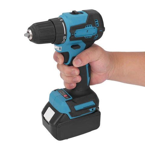 Heavy Duty Cordless Drill Driver Delivers Kickin Torsion Power Dual Speed Settings Built In Led Lamp And Grippy Ergonomic Handle For Tough Wood Tile Steel Jobs held in hand.
