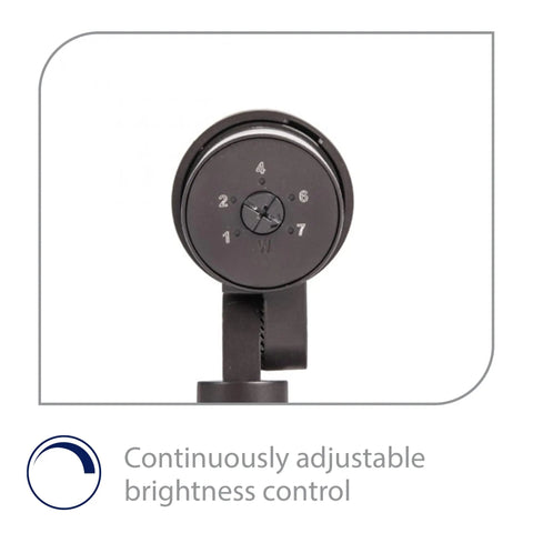 Close-up of control dial on 12V LED Landscape Accent Light With Adjustable Beam And Dimmable Brightness Built To Last Small Brass Bronze Coated Housing 50 To 420 Lumens 2700K Warm Tone Coast Ready For Harsh Environments.