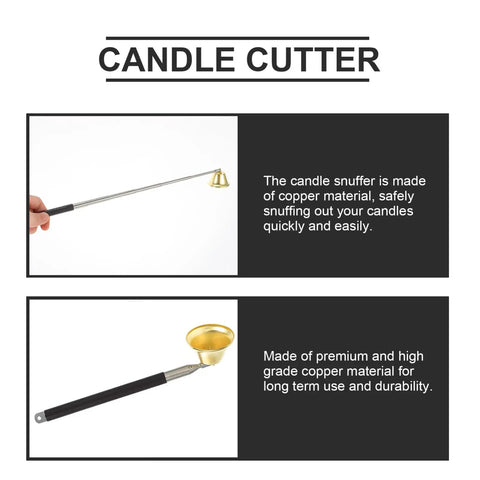 Telescopic Candle Fire Extinguisher With Extensible Copper Wick Snuffer For Home Safety showing copper snuffer with extended reach.
