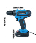 Heavy Duty Cordless Drill Set With 21V Rechargeable Battery And Brushless Motor Delivers Serious Punch For Concrete And Metal With Two Speed Settings making it 29cm high and 25cm long.