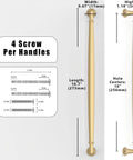 Talentedeco 10 Pack Brushed Gold Kitchen Cabinet Pulls 10 Inch 254mm drawer handles with detailed dimensions for installation.