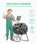 2021 new version upgraded dual chamber tumbling compost bin with built in thermometer for backyard garden vibe 43 gallon