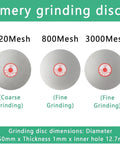 Top Shelf Wet And Dry Bench Sander With Variable Speed Dial And Premium Diamond Discs For No Sweat Knife Sharpening And Sleek Metal Tool Polish Home Routines emery grinding discs in 320, 800, and 3000 mesh sizes for various grinding needs.
