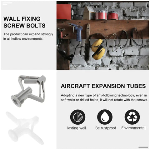 400 Piece Heavy Duty Drywall Anchors Assortment Kit with butterfly shaped nylon and ABS expansion anchors shown in use