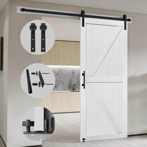 Double MDF Barn Door Panel Set With Waterproof PVC Surface 18 Inch By 84 Inch Slab Solid Sliding Door For Interior Rooms Includes 6 Foot Sliding Hardware Kit Easy To Install Space Saving Design And Smooth Operation