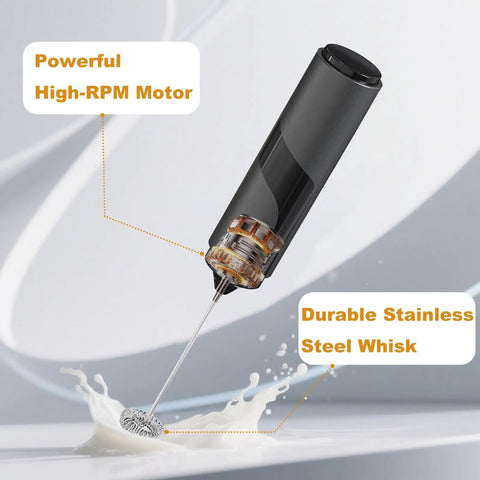 Handheld Milk Frother With Cover, 15 Second Silent Drink Mixer, Travel Ready Battery Powered Stainless Steel Whisk For Coffee Matcha And Shakes, Ultra Fast Foam In Seconds, Compact On The Go Foam Maker