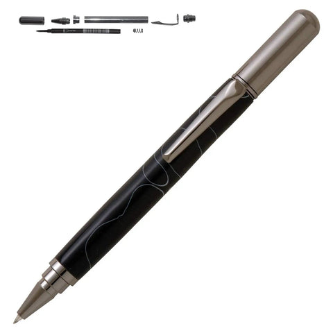 Rollester Rollerball Pen Kit Starter Package For Woodturning Projects With Hardware And Bushing Set, sleek black pen design