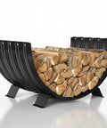 Go-To Rustproof Metal Firewood Rack for Outdoor Fire Pit with solid steel frame and logs, 24 inch diameter sector log holder