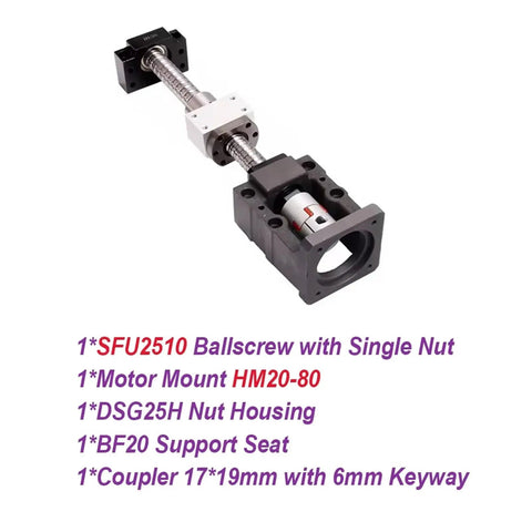Get That Smooth Linear Motion On Your CNC Machine With This Awesome 25Mm SFU2510 Ballscrew Kit Featuring C7 Precision Rating A Single Nut And BF20HM20 DSG25H Coupler Perfect For Making Custom Parts In Lengths Up To 1750 Mm., SFU2510 ballscrew kit with single nut, BF20 mount, DSG25H housing and coupler