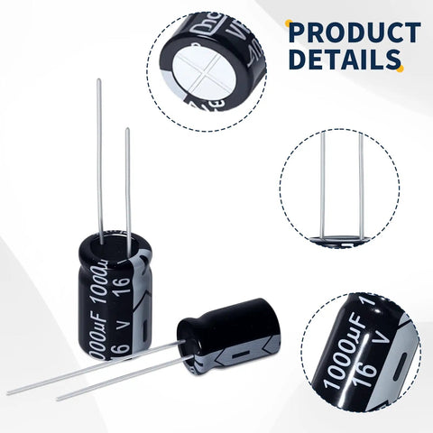 Killer Electrolytic Capacitor Assortment Kit With 630 Pieces And 24 Values Covering 0.1uF To 1000uF aluminum capacitors with marked polarity.