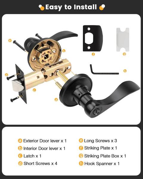 Dope 10 Pack Matte Black Interior Door Lever Kit Boosts Your Room Vibes With Solid Zinc Alloy Build And Smooth Privacy Lock Setup For Beds Or Baths Featuring Easy Left Right Mounting, detailed kit components shown.