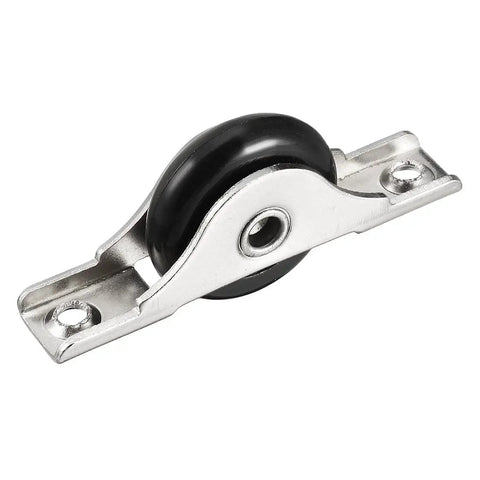 Heavy Duty 29Mm Black Nylon Single Track Roller For Sliding Doors And Windows Featuring Silky Smooth Operation Durable Stainless Core And Quick Install Comes With Two Pieces, showing a close-up of the black nylon wheel and stainless steel mount.