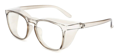 Built Tough TR90 Safety Glasses Featuring Anti Fog Coating And Heavy Duty Protective Eyewear Engineered For Seamless Blue Light Blocking Plus Complete Uv Defense Against Dust Hazards In Green, clear acetate frames viewed from the side.