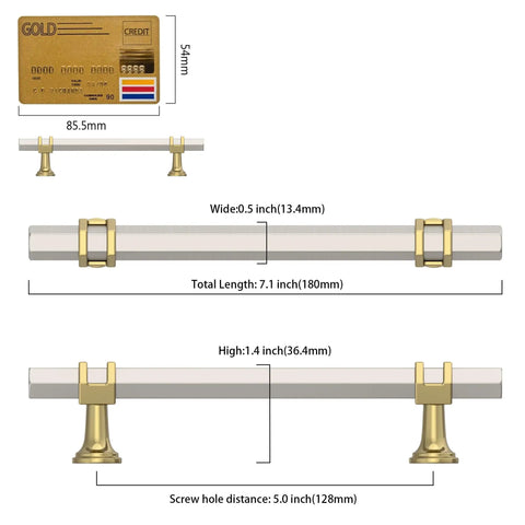 Premium Brushed Satin Nickel And Gold Cabinet Pulls 10 Pack Featuring 5 Inch 128mm Spacing showing dimensions and design details.