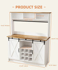 Product size illustration of Premium White Farmhouse Coffee Bar Cart With Sliding Barn Doors Open Storage Hutch Integrated Wine Rack.