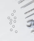 300 Pack M6 Stainless Steel Split Lock Washers Pro Grade Heavy Duty Industrial Hardware Fasteners, arranged with tools.