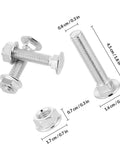 Carriage Bolt Kit Zinc Plated 20 Sets With Nuts And Washers, Carbon Steel fasteners with dimensions displayed