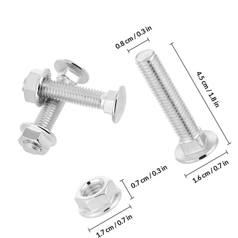 Heavy Duty Carriage Bolt Kit With Nuts And Washers, 20 Sets Carbon Steel Bolts with size dimensions, zinc plated