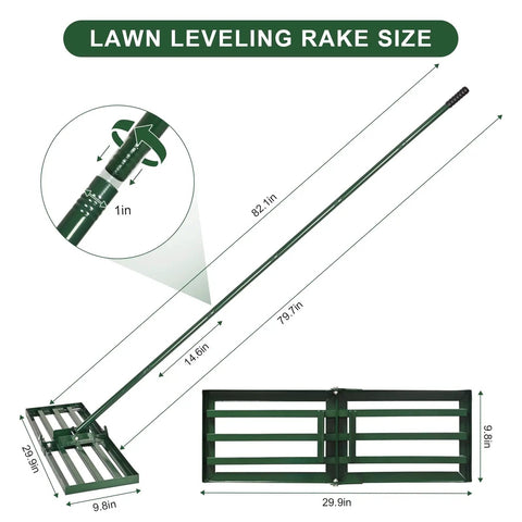 Pro Grade Lawn Leveling Rake With 78 Inch Adjustable Handle Heavy Duty Stainless Steel Ground Plate 30 By 10 Inches diagram