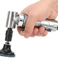 Badass Quarter Inch Air Powered 90 Degree Angled Die Grinder And Pneumatic Polisher in hand with emery disk for deburring.