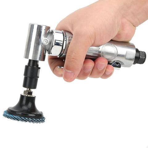 Badass Quarter Inch Air Powered 90 Degree Angled Die Grinder And Pneumatic Polisher in hand with emery disk for deburring.