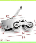 Six Piece Double Wheel Door Pulley Roller Replacement Kit for Gliding Sliding Patio Doors and Closet Tracks Smooth Silent Roll Easy Peasy Residential Fix, close-up view with measurements.