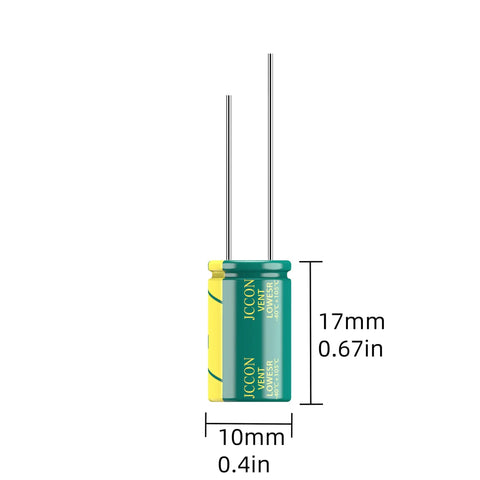 10 Pack 63V 220uF Low ESR Electrolytic Capacitors 10X17MM with wires, ideal for power supply and circuit board projects.