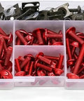 177Piece Motorcycle Bolts Kit With Screws Nuts Washers Fasteners Clips for Kawasaki KLX140G Z125 Pro organized in a storage box
