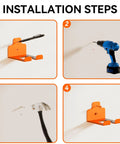 Installation steps for Garage Trimmer Rack Weed Eater Hanger String Trimmer Wall Mount, Rust Resistant Heavy Duty Bracket In Orange.